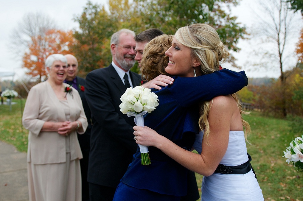 The fall wedding ceremony takes place at F.W. Kent Park in Johnson County, Iowa.