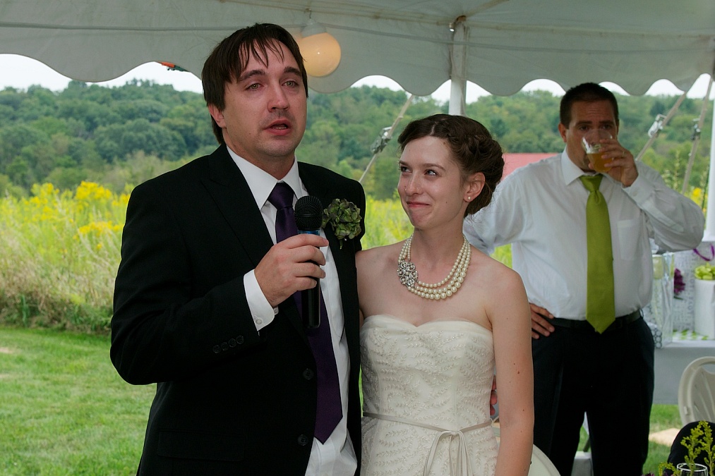 The groom offers a toast during the reception.