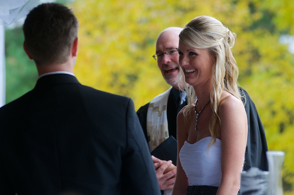 The fall wedding ceremony takes place at F.W. Kent Park in Johnson County, Iowa.